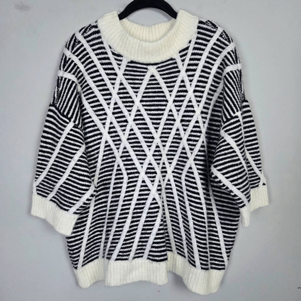 Lands End Womens Oversized Wool Alpaca Sweater 1X Black Mock Neck Knit Cozy Warm